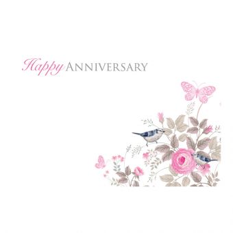 Happy Anniversary - Vintage Rose, Butterflies & Birds